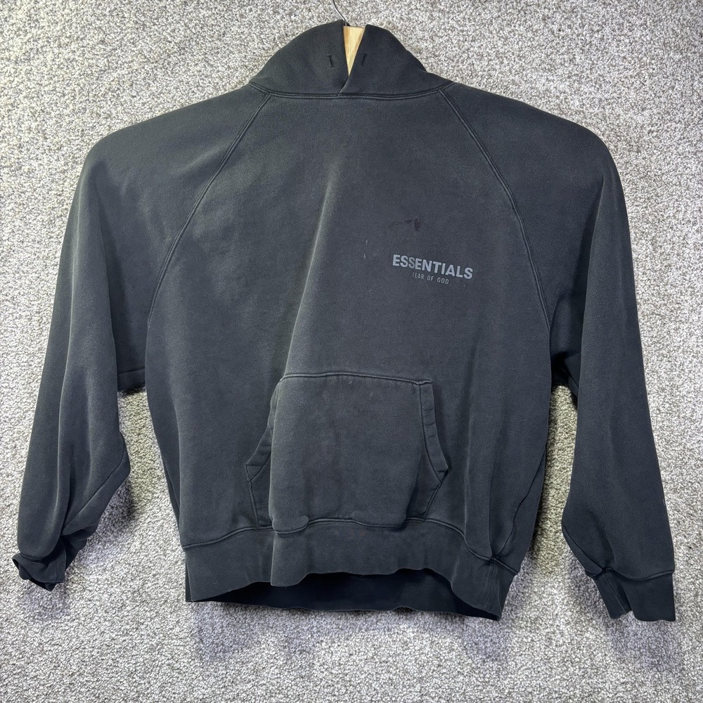 Fear of God Essentials Hoodie Mens Black Pullover Sweatshirt Boxy Fit M